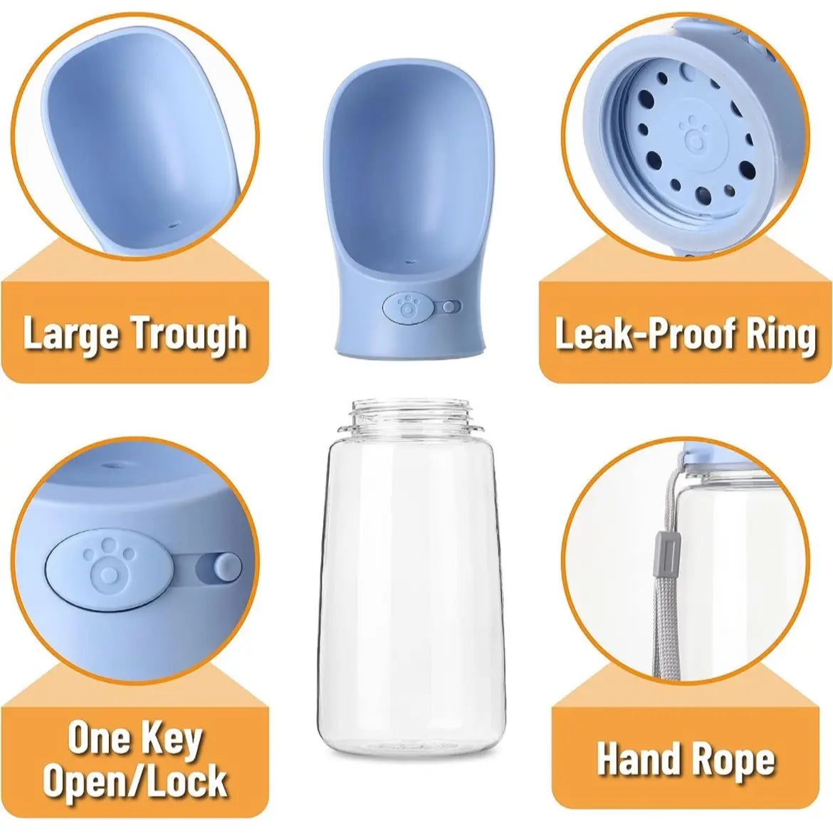 Dog Water Bottle, 550Ml, Portable Dog Water Bottle, Lightweight, Leak Proof