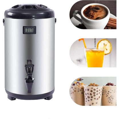 Drink Dispenser, 12L/ 3.17Gal Insulated Beverage Dispenser with Spigot for Hot Tea & Coffee, 304 Stainless Steel Hot &Cold Thermal Drink Dispenser, Portable Airpot Beverage Dispenser for Home Use