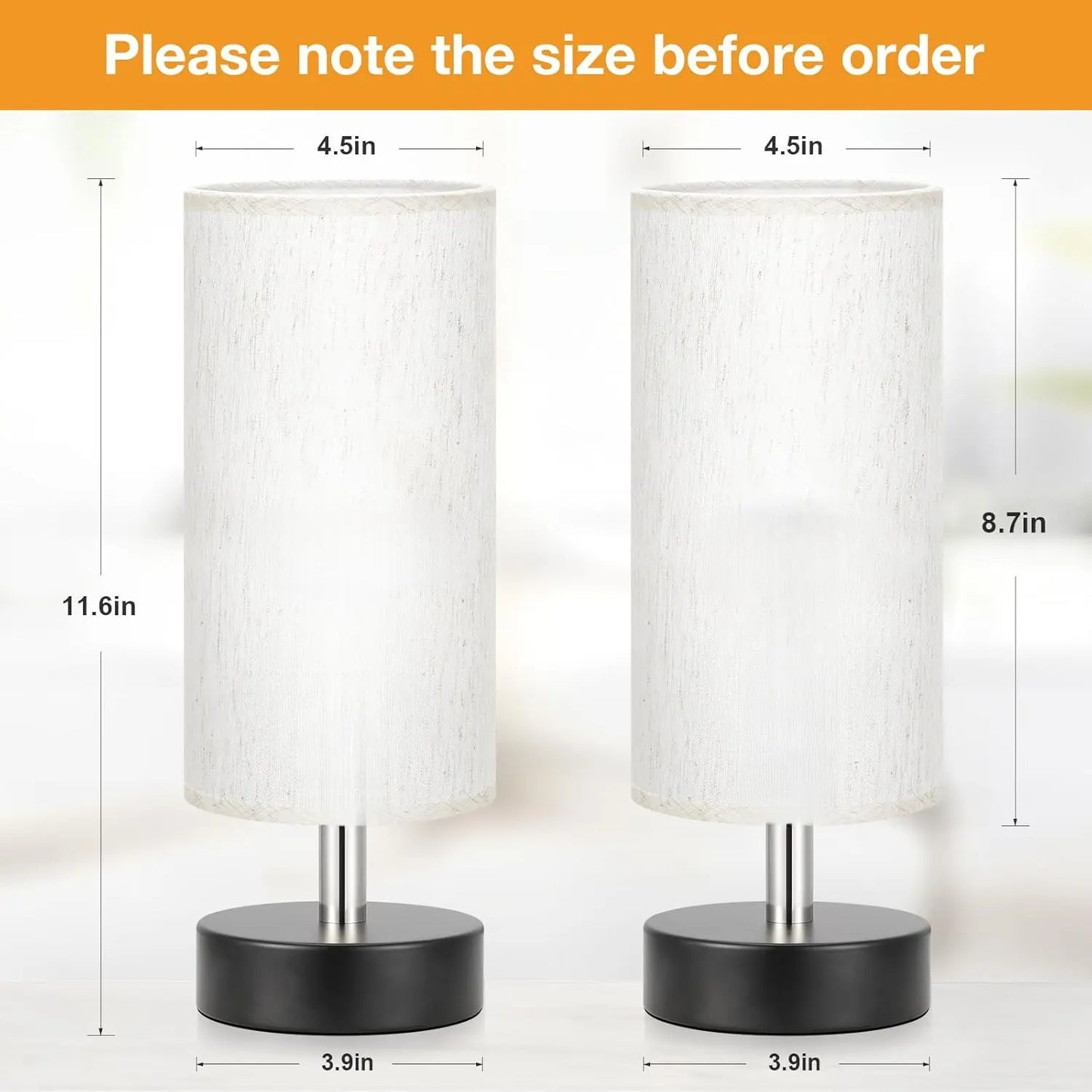 Small Table Lamp for Bedroom Set of 2 - Bedside Lamps for Night Stands, Minimalist Nightstand Light Lamp, Desk Lamps for Reading Room, Kids Room, Living Room, Office, Dorm